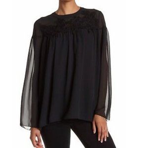 MARCHESA ROSE / Lace Shoulder Blouse / Black / Medium